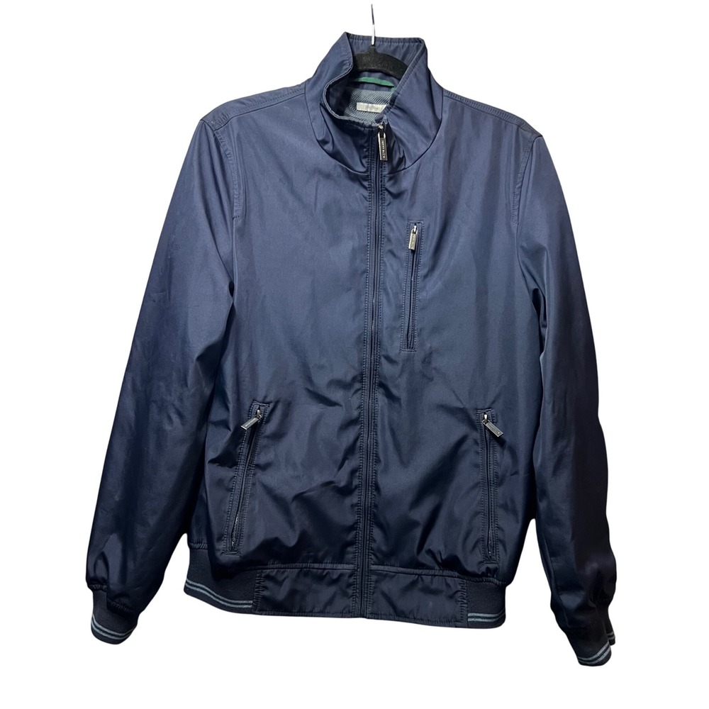 Perry Ellis Portfolio Jacket Full Zip Lightweight Bomber Modern Small Blue
